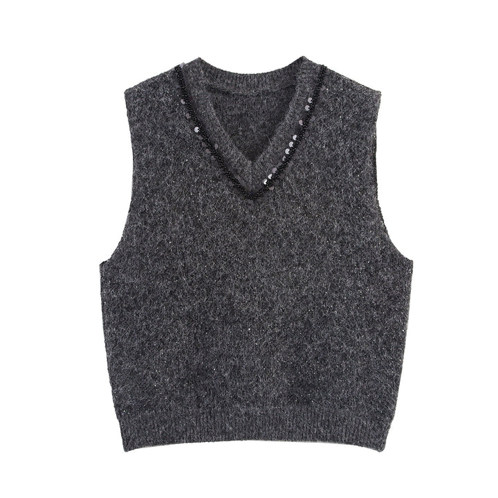 Ladies elegant sleeveless knitted sweater with sparkling appliqués Lune London
