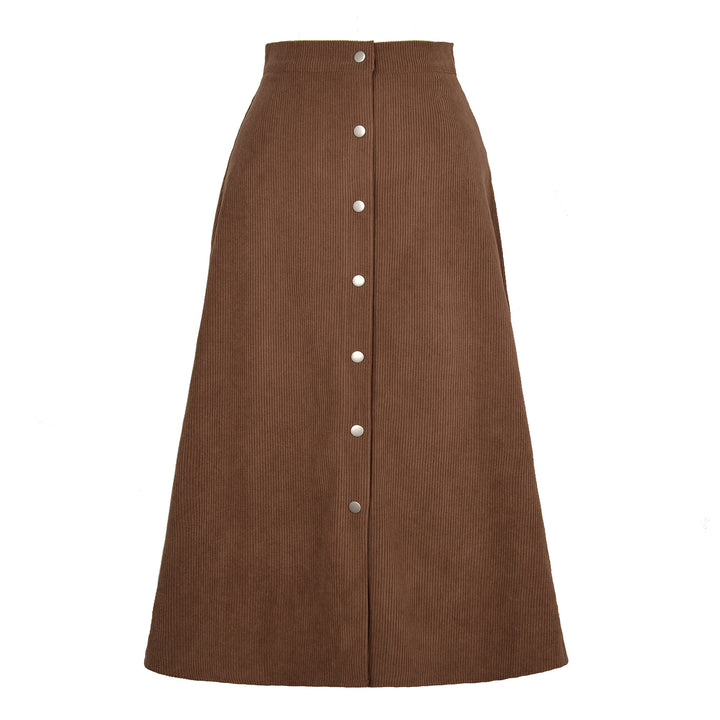 Long corduroy skirt for women with button placket Lune London