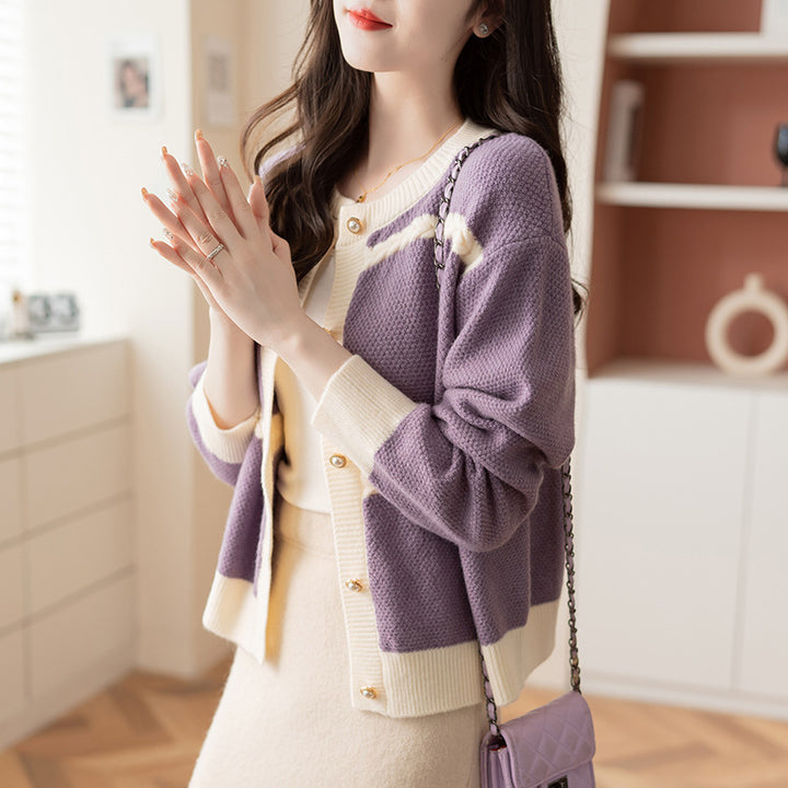 Casual knitted jacket for women with decorative braid details and shiny buttons Lune London