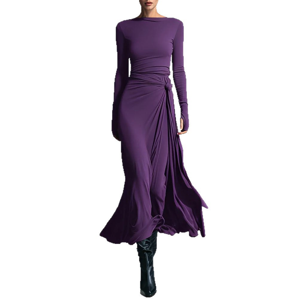 Women's elegant evening dress with long sleeves and wrap design Lune London