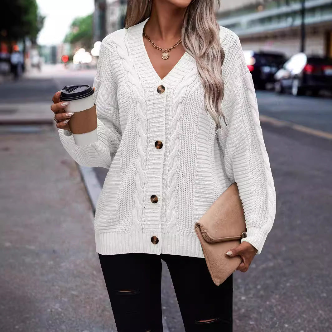 Cable knit patterned cardigan for women with button detail Lune London