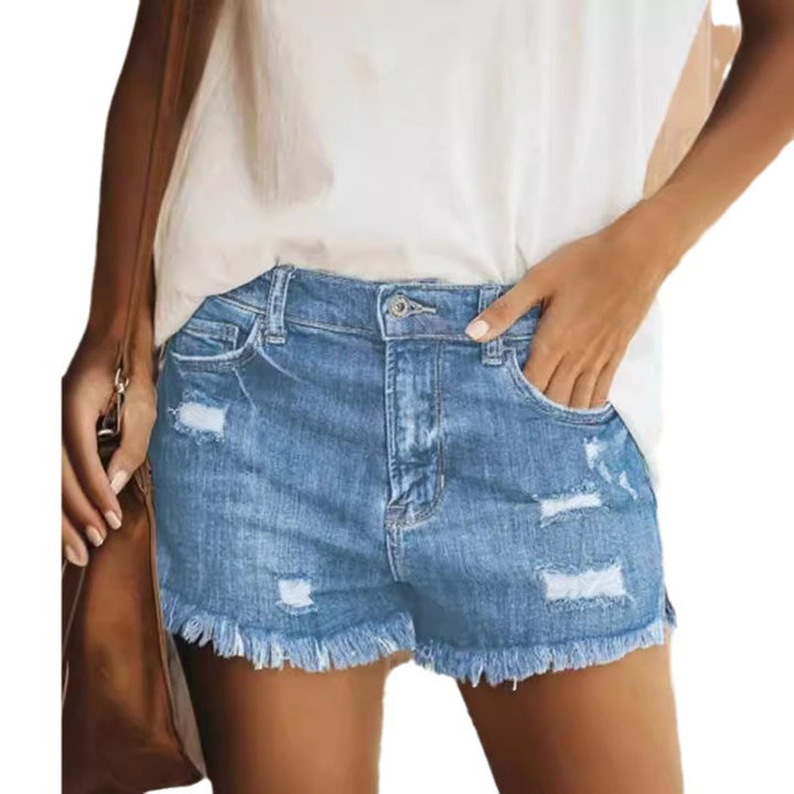 Women's Destroyed Denim Shorts with Frayed Hem and Casual Cut Lune London