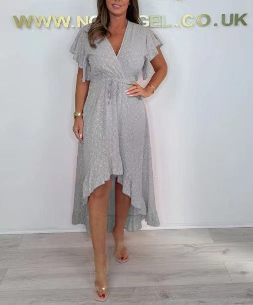 Asymmetrical wrap ruffle dress for women Lune London