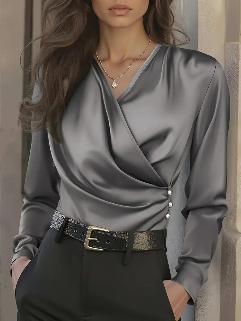 Women's wrap blouse with elegant button details Lune London
