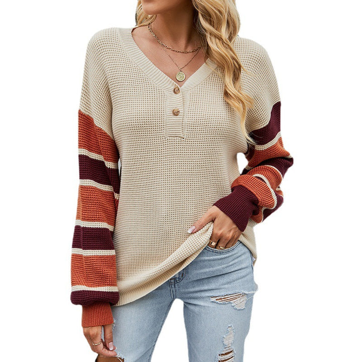 Casual knit pullover for women with modern stripes.