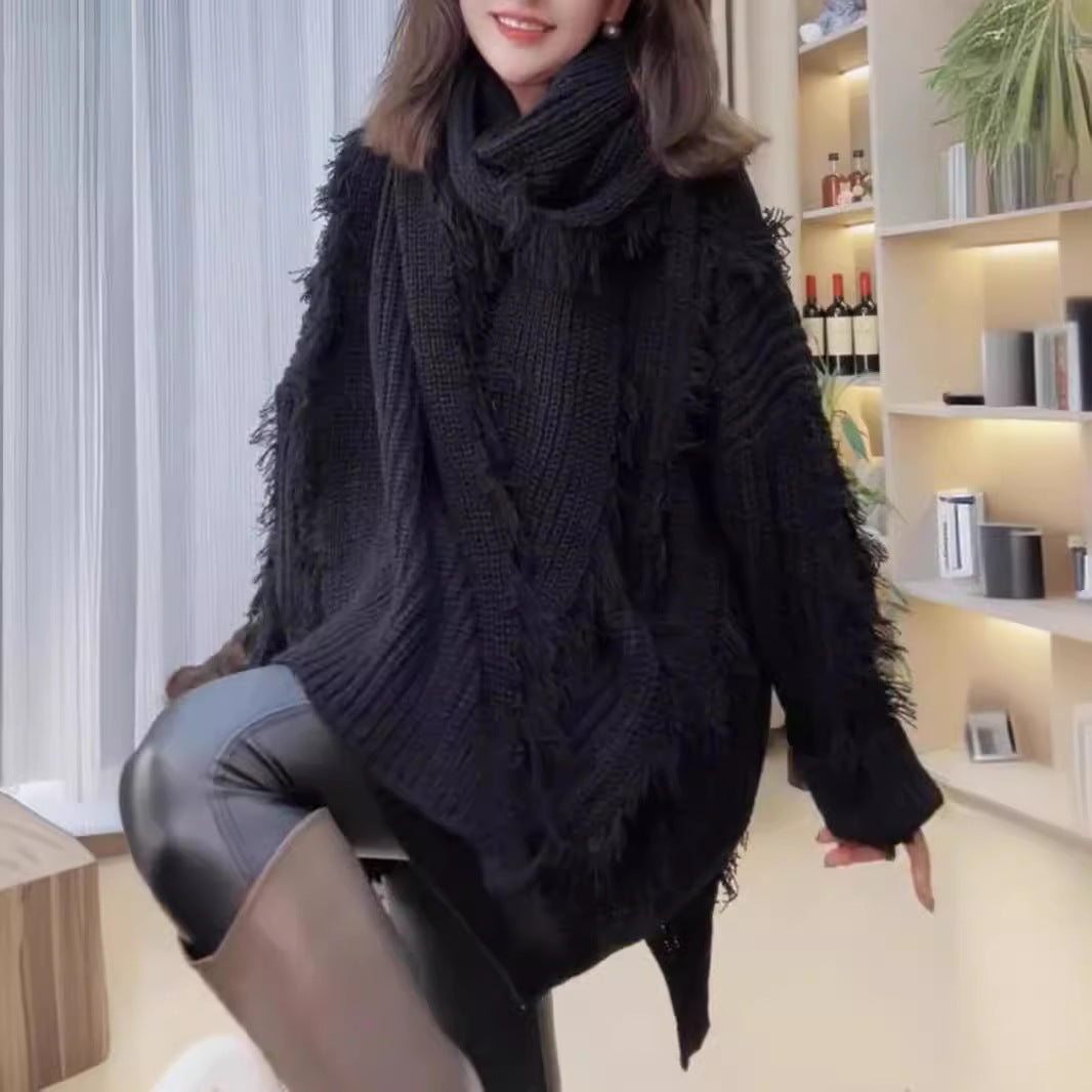 Pull en tricot épais pour femmes avec bords effilochés et décolleté en V Chic & Stil