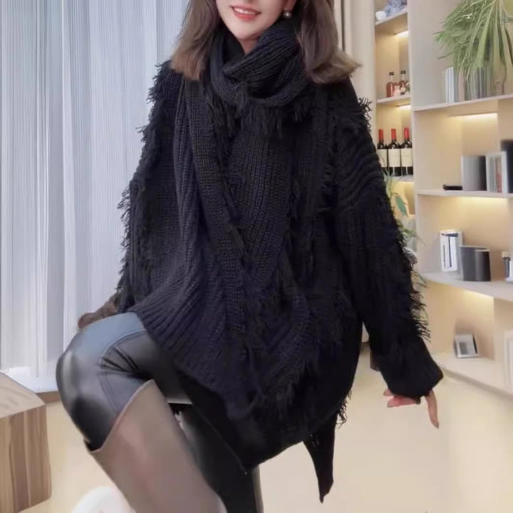 Pull en tricot épais pour femmes avec bords effilochés et décolleté en V Chic & Stil