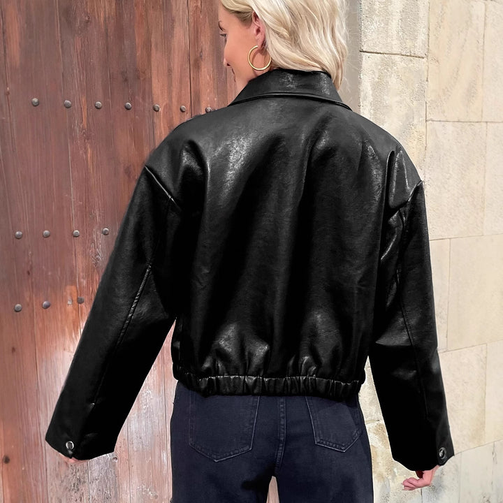 Fashion faux leather jacket for women with a relaxed fit and practical pockets Lune London