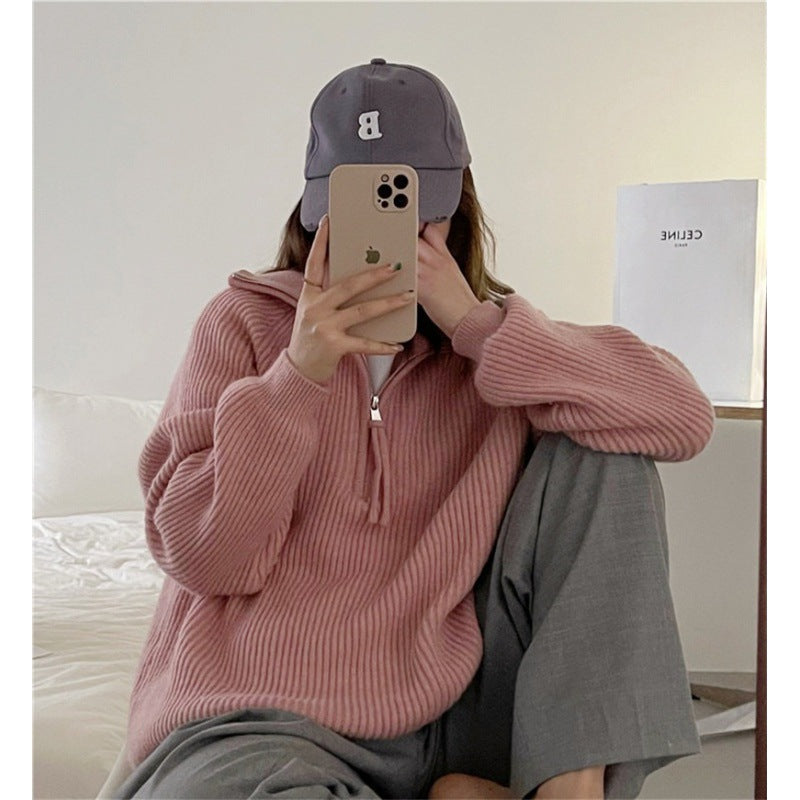 Pull en tricot épais pour femme avec fermeture éclair et col montant Chic & Stil