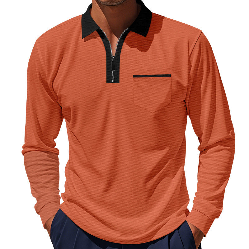 Men's trendy long sleeve polo with zip and chest pocket Lune London