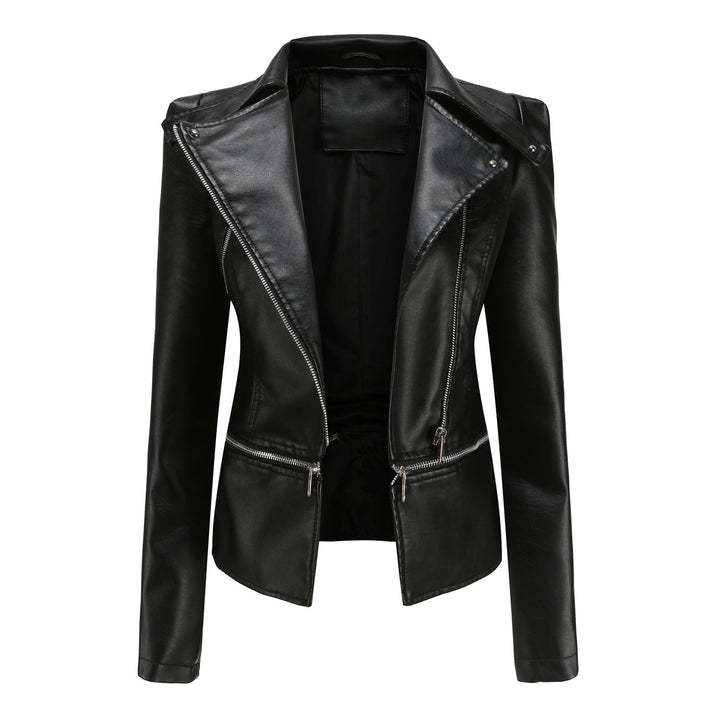 Stylish women's biker jacket with asymmetrical zipper and integrated pockets Lune London