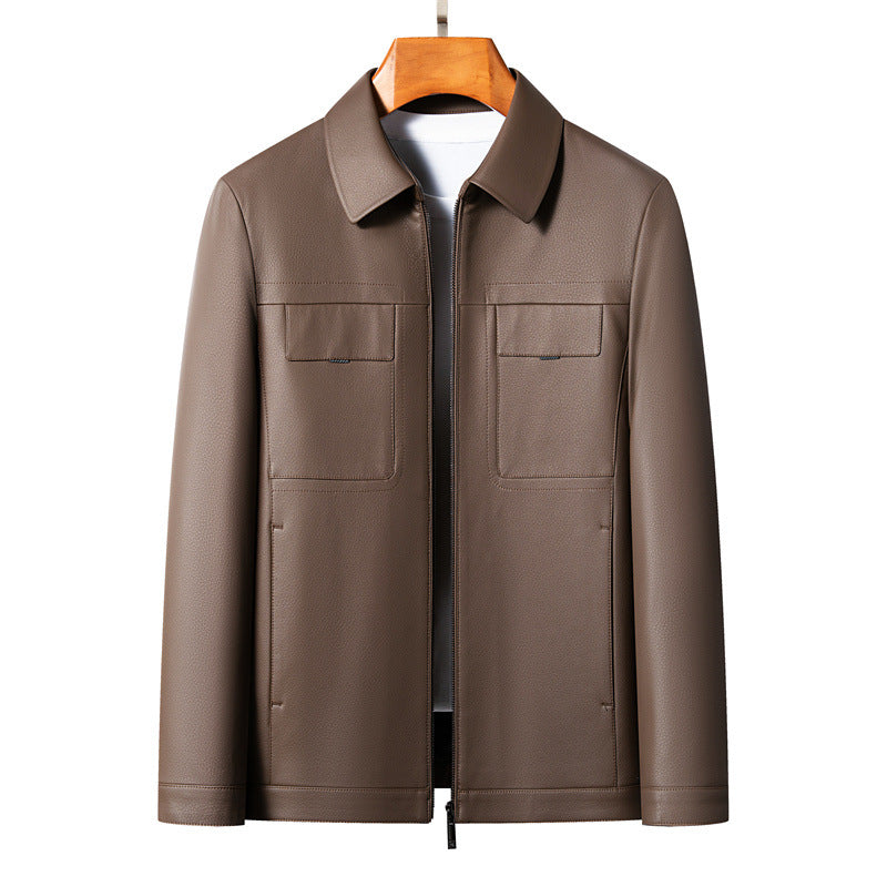 Elegant synthetic leather jacket for men with practical pockets Chic and Style