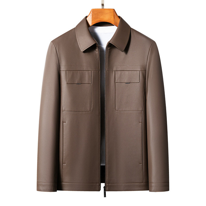 Elegant synthetic leather jacket for men with practical pockets Chic and Style