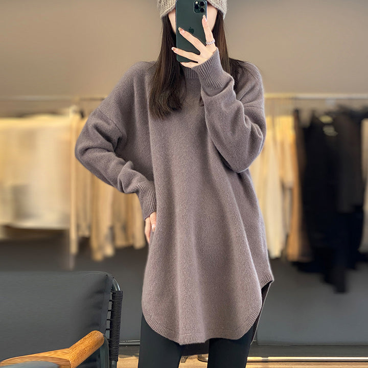 Oversized knitted sweater for women with asymmetrical hem Lune London