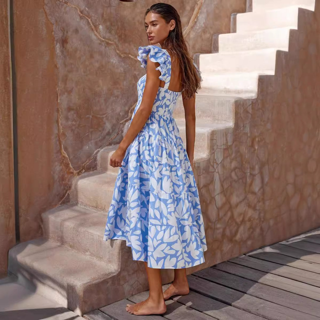 Chic & Stil Women's airy midi dress with ruffled sleeves and flared hem