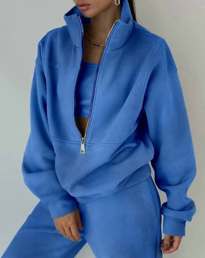 Ladies high-quality zip sweater with high collar and soft interior Lune London