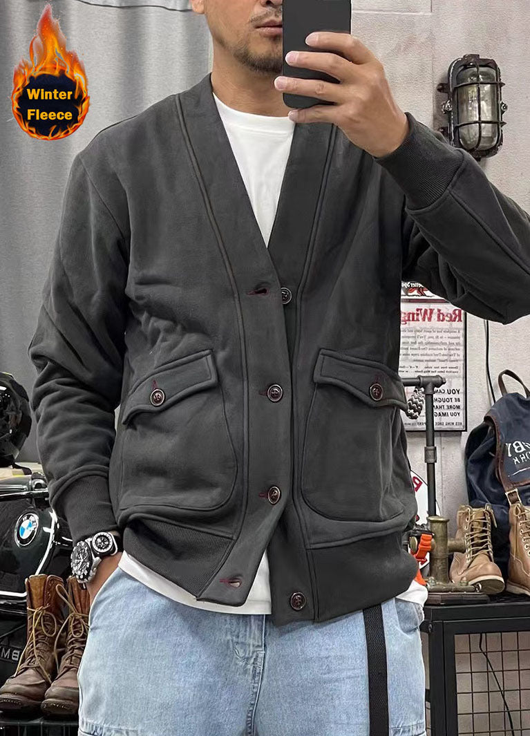 Trendy fleece jacket for men with practical pockets and stylish button placket Lune London