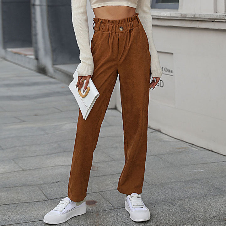 Textured high-waisted pants for women with elastic waistband Lune London