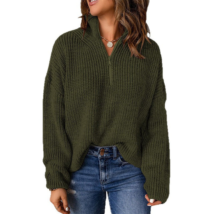 Ladies comfortable sweater with high collar and zip detail Lune London