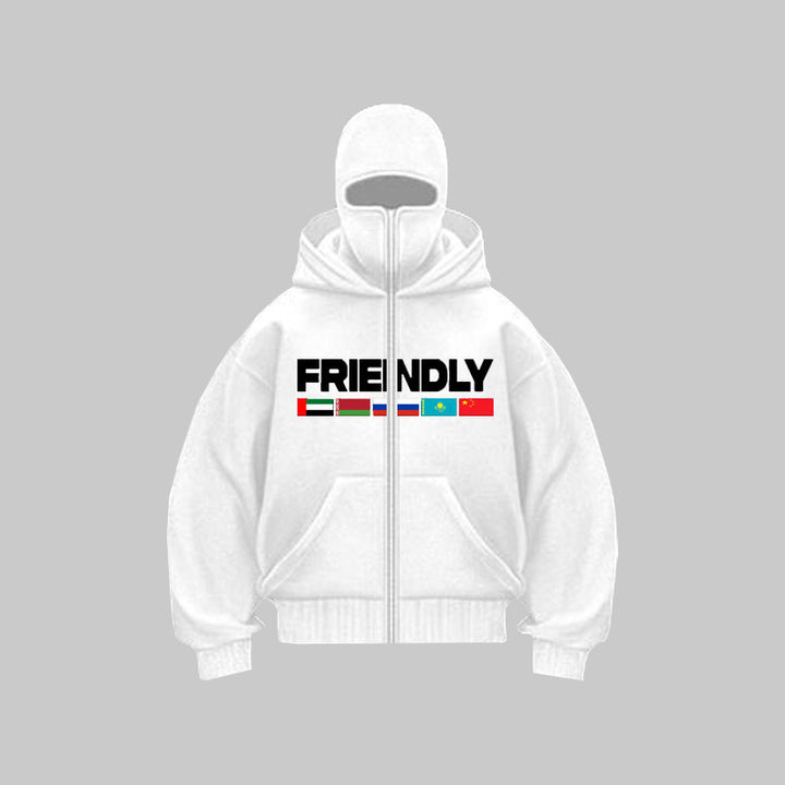 Hooded jacket for women with fixed zipper and striking graphic print Lune London