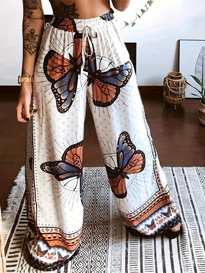 Pleated women's trousers with floral pattern and elastic waistband Lune London