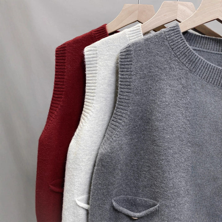Knit vest for women with button details and practical pockets Lune London