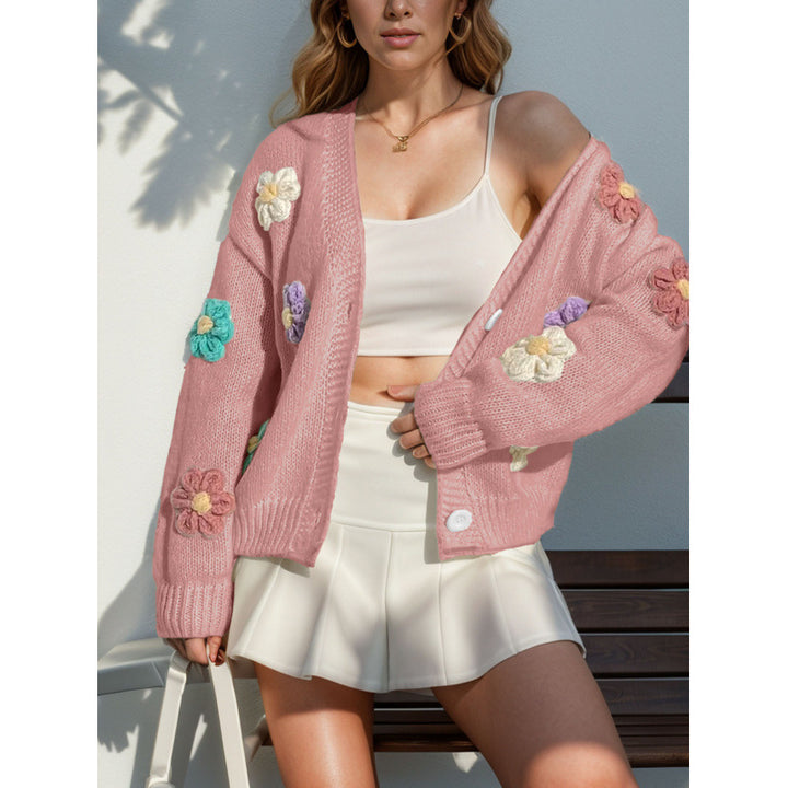 Knitted jacket for women with floral appliques Lune London