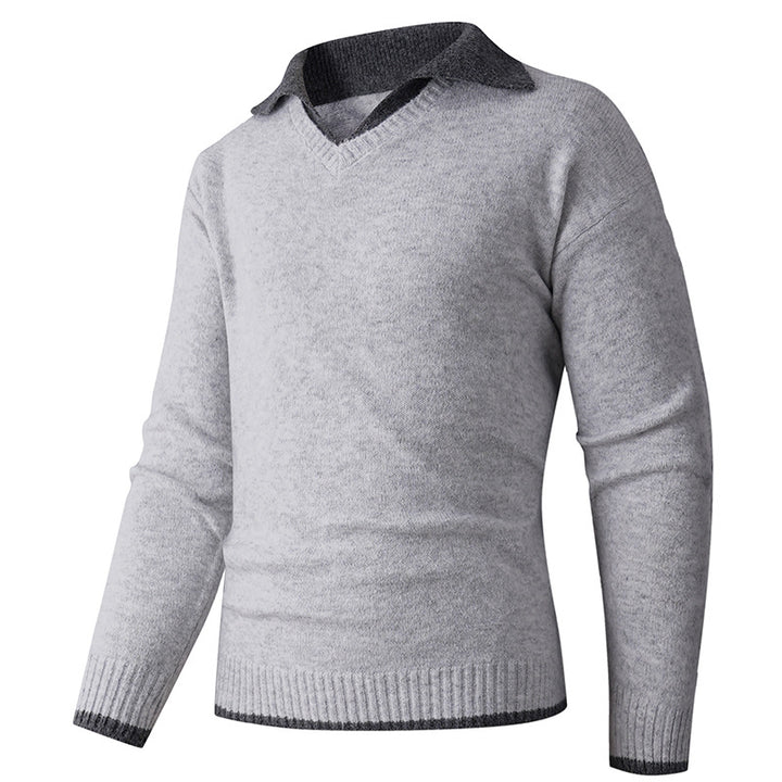 Elegant V-neck sweater for men with contrasting collar Lune London