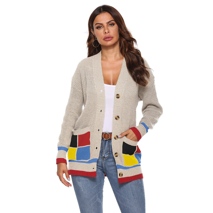 Knit jacket for women with colorful details and large buttons Lune London