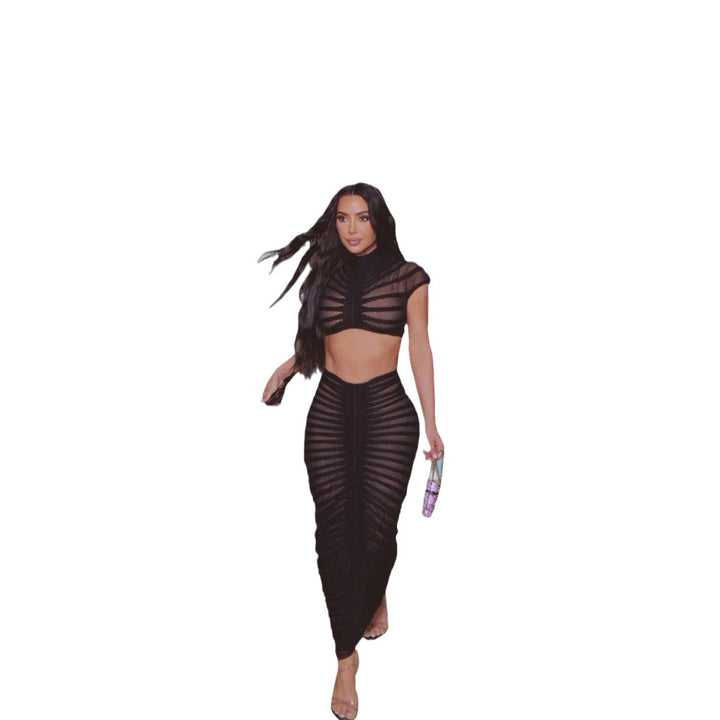 Ladies Fitted Crop Top and Chic Skirt Set