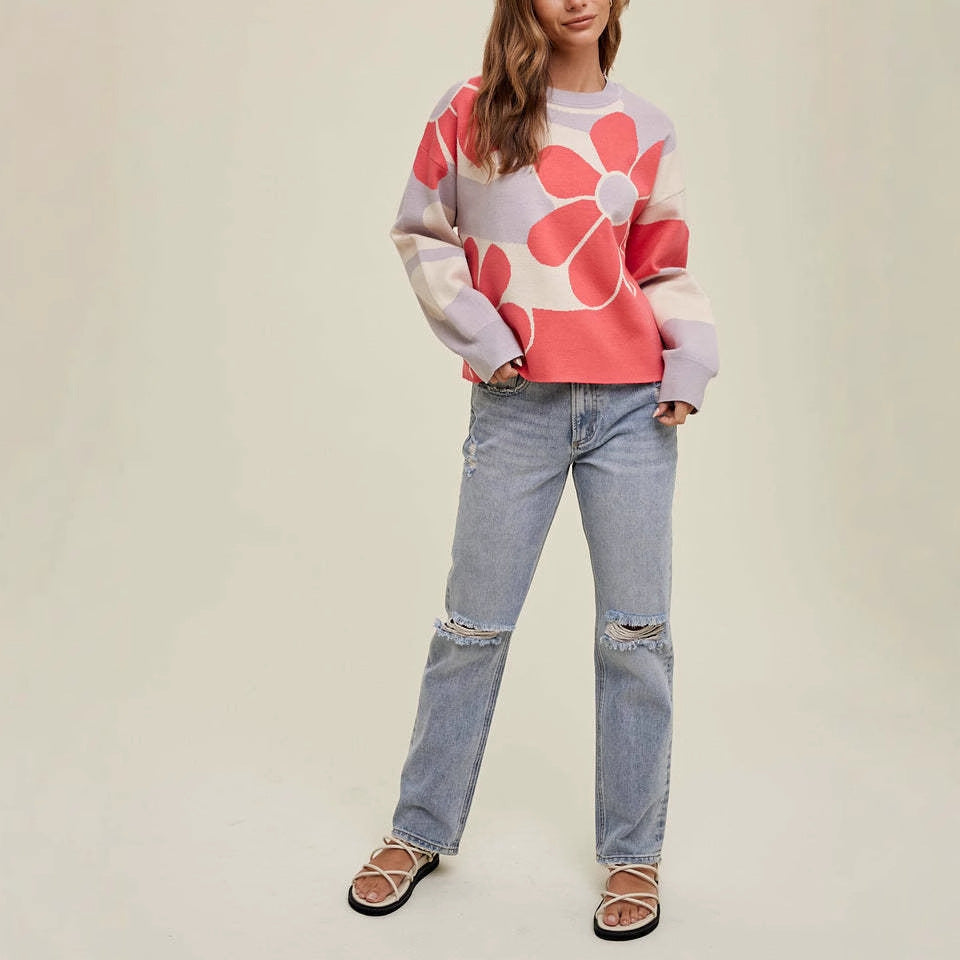 Casual knitted sweater for women with floral pattern Lune London