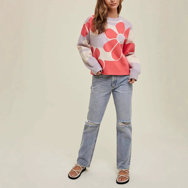 Casual knitted sweater for women with floral pattern Lune London