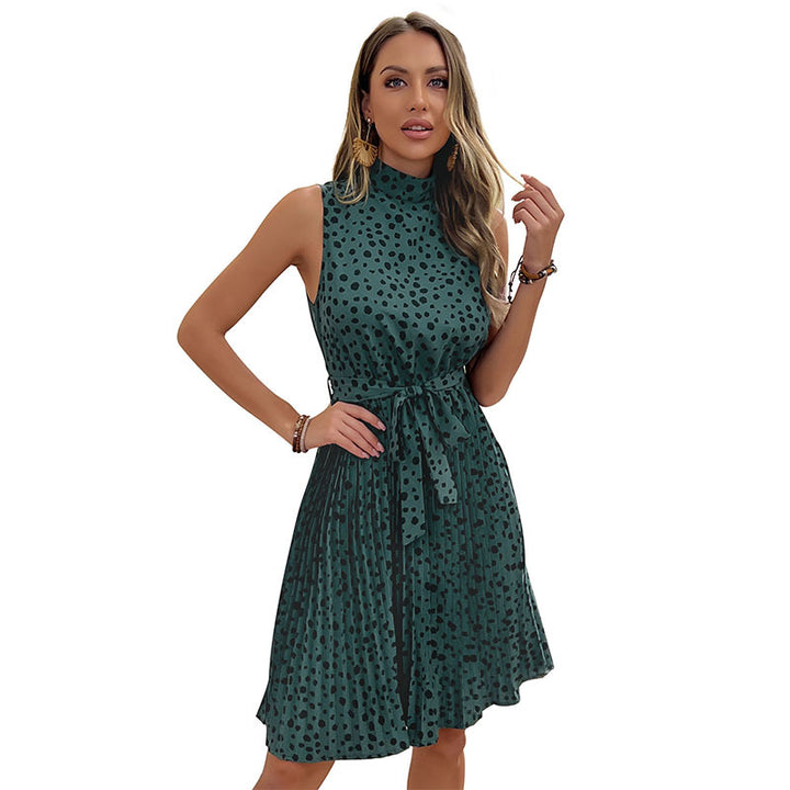 Lune London Sleeveless Pleated A-line Dress for Women with Bow Detail
