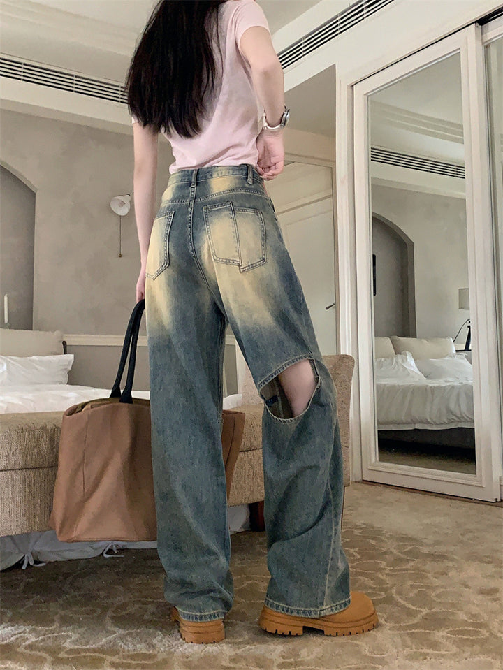 Pantalon en denim large pour femmes avec boutons asymétriques Chic & Stil