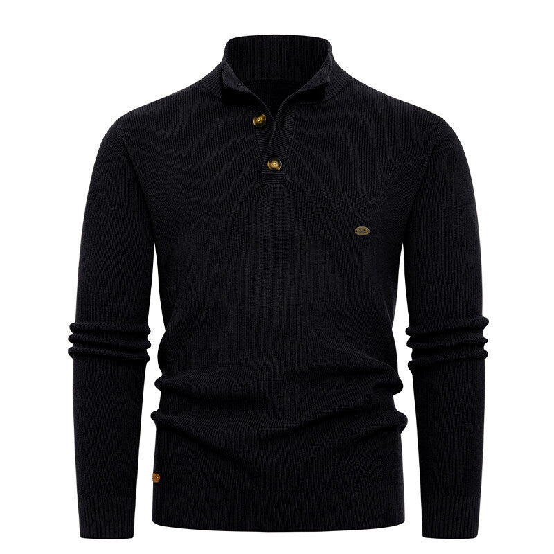 Knit sweater for men with button details and modern high collar Lune London
