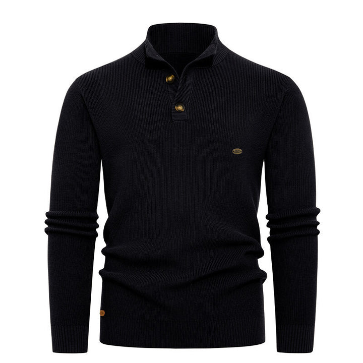 Knit sweater for men with button details and modern high collar Lune London