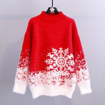 Ladies chunky knit sweater with festive snowflake pattern and soft collar Lune Londonl