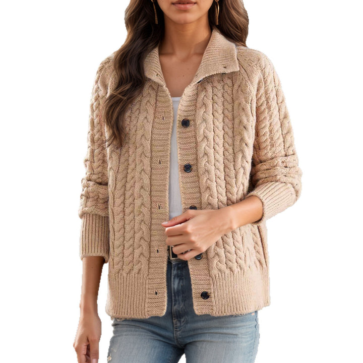 Thick knit jacket for women with decorative braid pattern and practical pockets Lune London