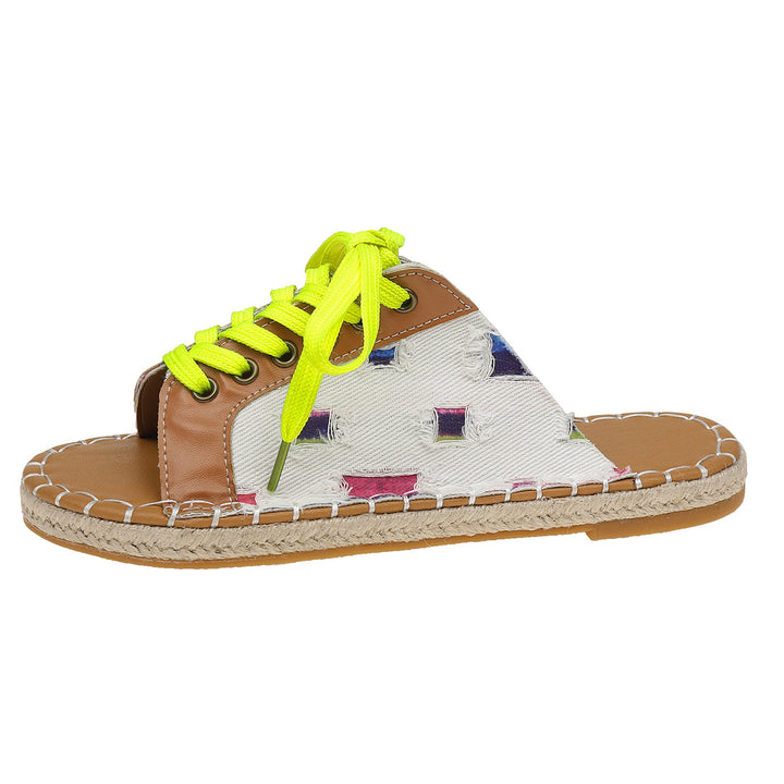 Casual camo style leisure sandals for women with lace-up detail Lune London