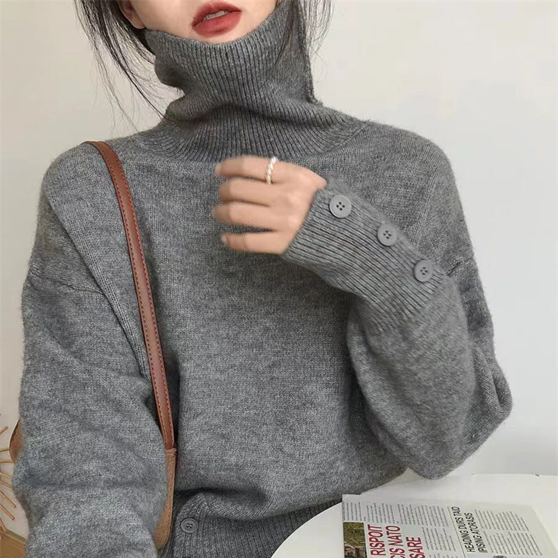 Women's turtleneck sweater with button details and relaxed fit Lune London