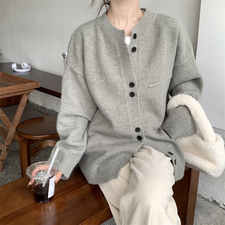 Ladies casual knitted cardigan with a fine texture and practical button details Lune London