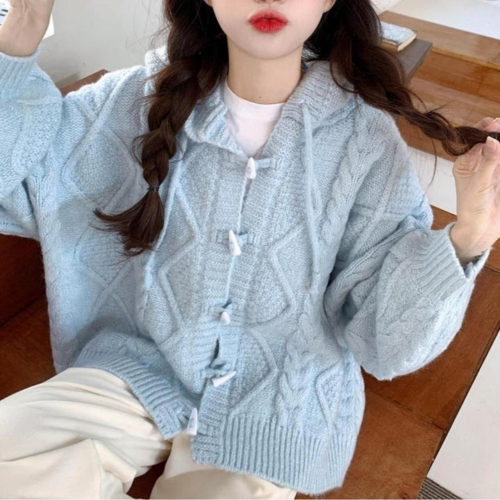 Cardigan surdimensionné pour femmes avec capuche et motif en tricot torsadé Chic & Stil