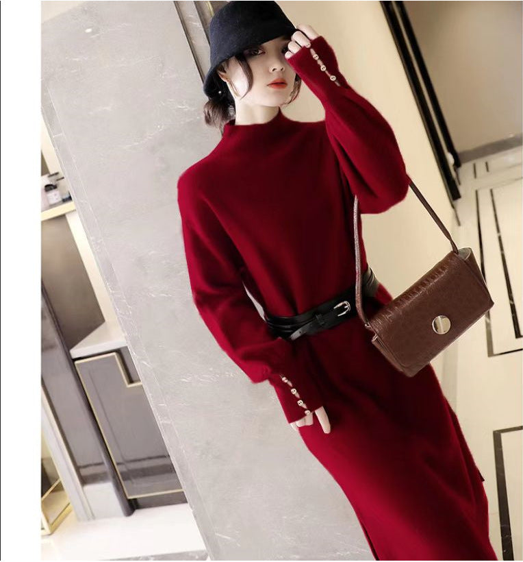 Robe en tricot pour femmes avec col montant élégant et détails de boutons à la mode Chic & Stil