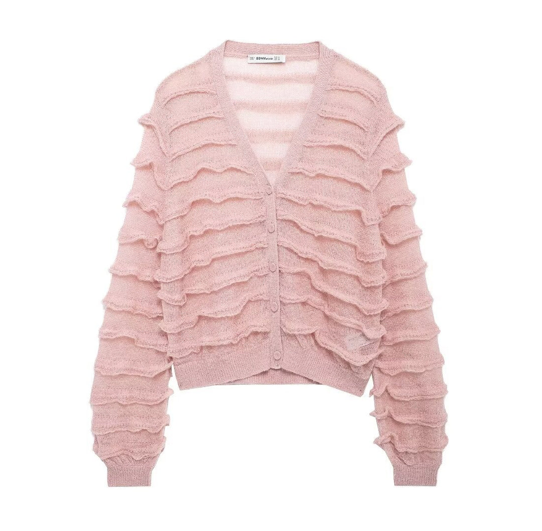 Cardigan pour femmes avec des détails de volants volumineux Chic & Stil