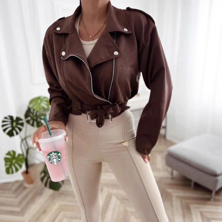 Ladies Casual Biker Style Transition Jacket with Waist Belt Lune London