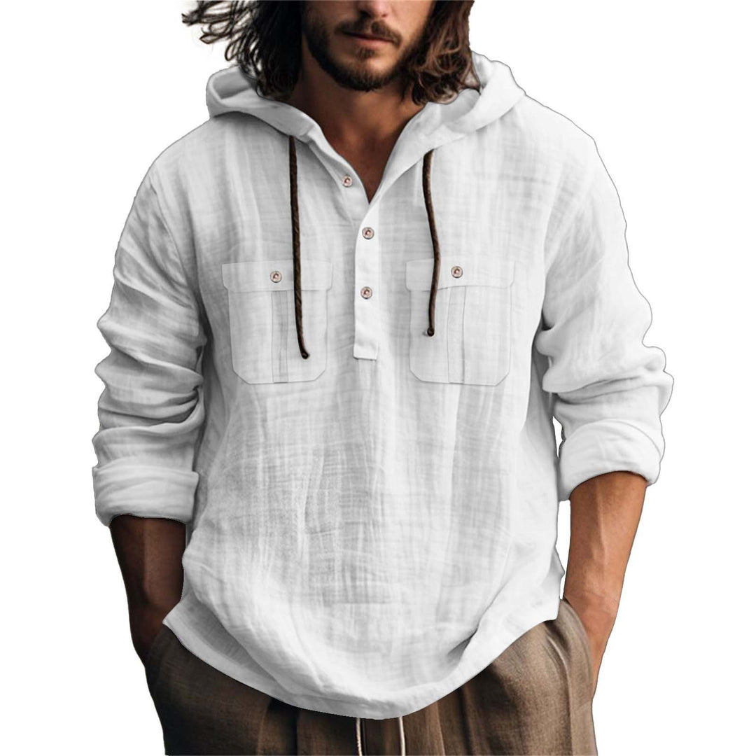 Men's hoodie shirt with practical pockets and stylish button placket design Lune London