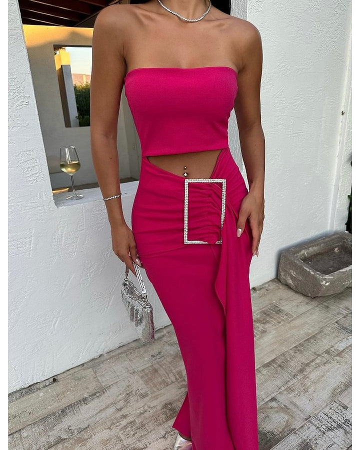 Women’s maxi dress with off-shoulder top and elegant slit Lune London