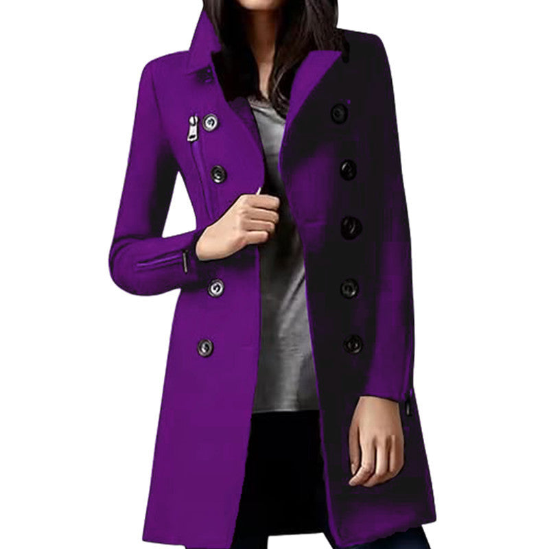 Fashionable short women's coat with double-breasted buttons and side zips Lune London