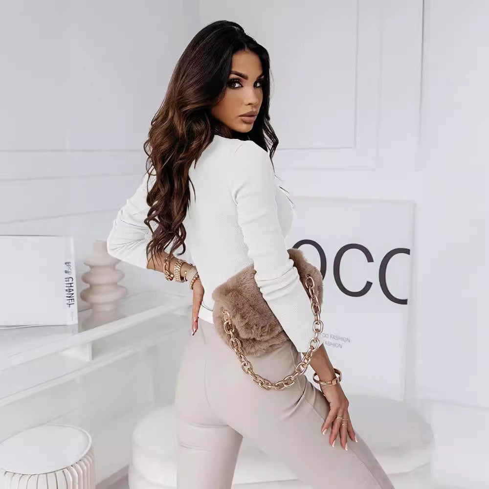 Ladies Long Sleeve Top with Chic Lace Inscription and Style