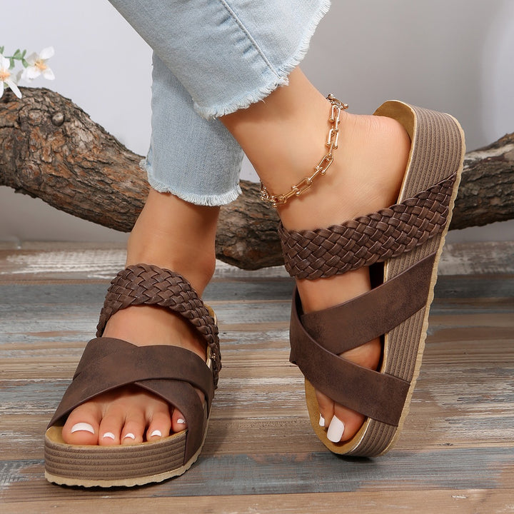 Ladies Platform Sandals with Woven Crisscross Straps Lune London